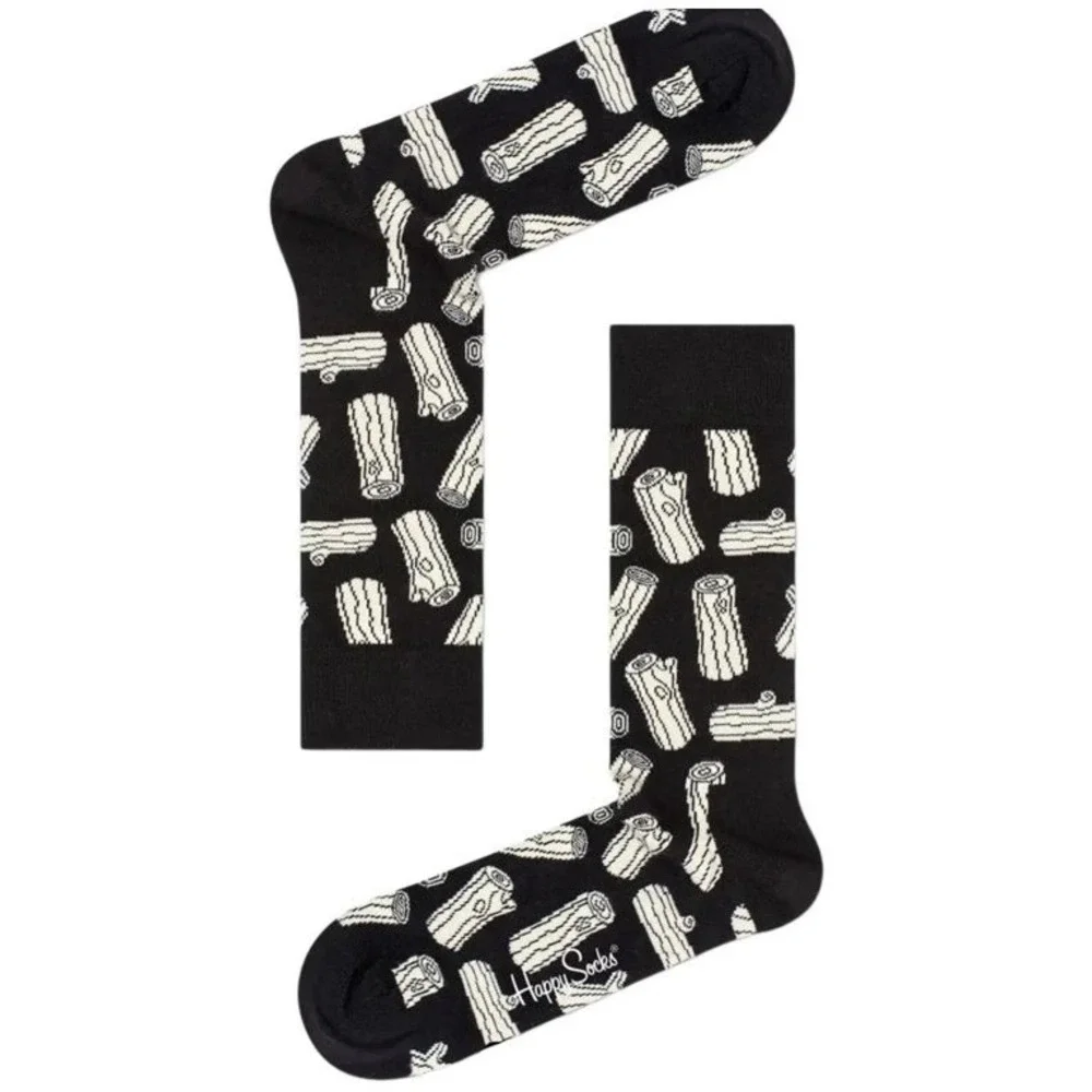 HAPPY SOCKS Men's Log Cotton Crew B&W Socks, Black Sz 8-12. NWT MSRP $16